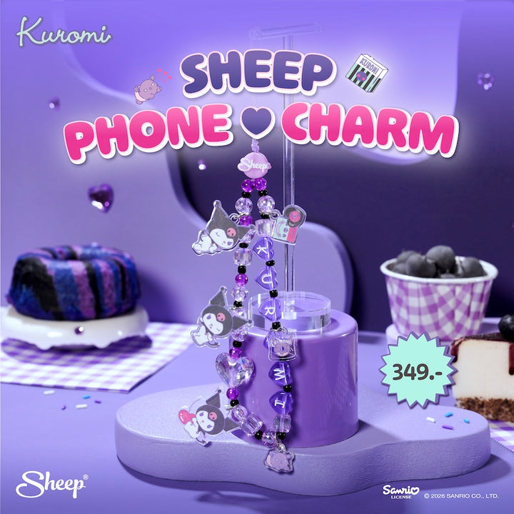 สายห้อยมือถือ kuromi ลูกปัด สีม่วง ดำ phone charm คุโรมิ ใช้คู่เคส sanrio ลิขสิทธิ์แท้ accessories ซานริโอ้