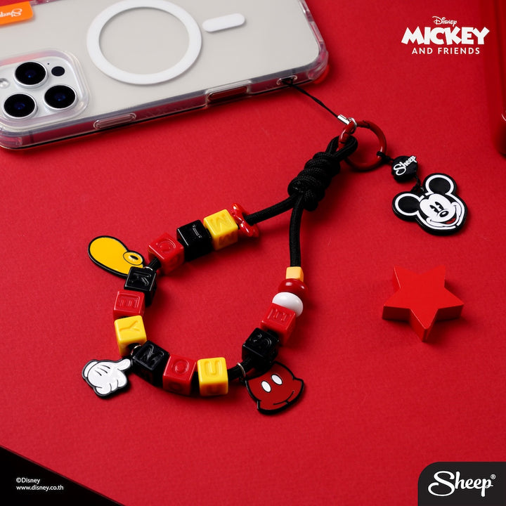 สายห้อย มือถือ มิคกี้เมาส์ สีดำ แดง ลูกปัด  phone charm mickey iconic ดิสนีย์