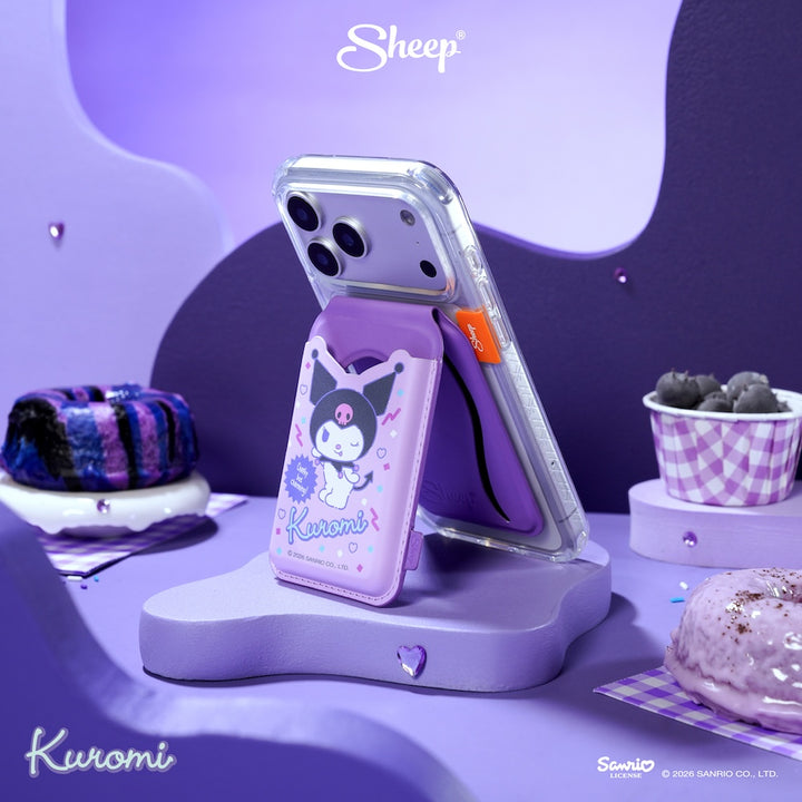 เคสใส่บัตร กาง ตั้งได้ kuromi คุโรมิ สีม่วง phone wallet stand magsafe accessories ลิขสิทธิ์แท้ ใช้คู่เคส sanrio ซานริโอ้