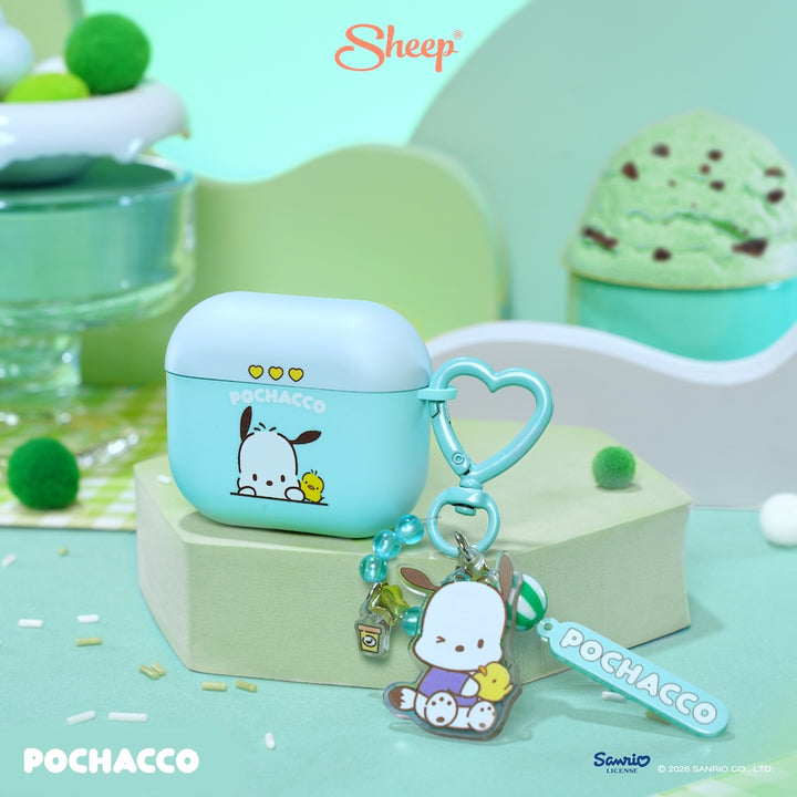 airpods case pochacco เคสแอร์พอด 4 pro 3 โปเชโกะ สีเขียว ฟ้า ลิขสิทธิ์แท้ sanrio ซานริโอ้ พร้อมส่ง แถม พวงกุญแจ keyring