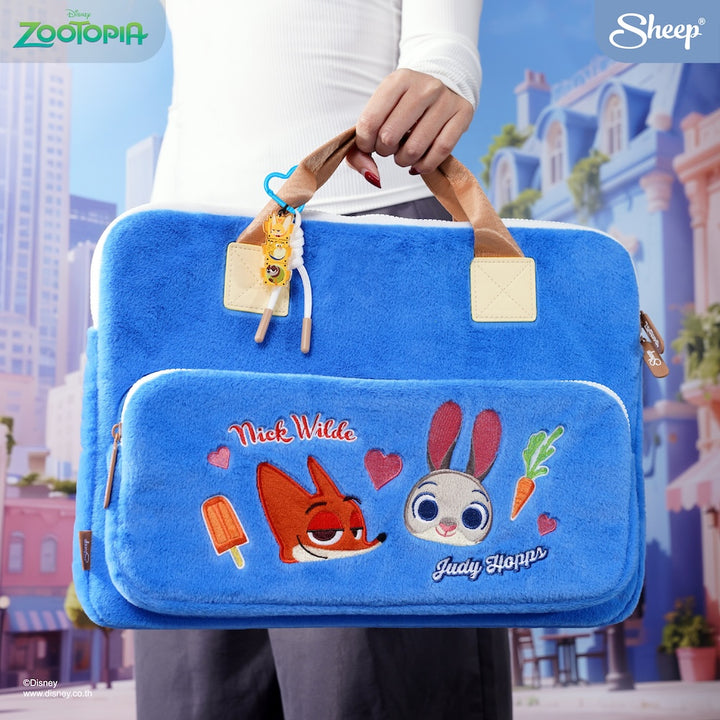 กระเป๋า สีน้ำเงิน นิค จูดี้ macbook sleeve zootopia มีหูหิ้ว ลายคู่จิ้น nick &amp; judy