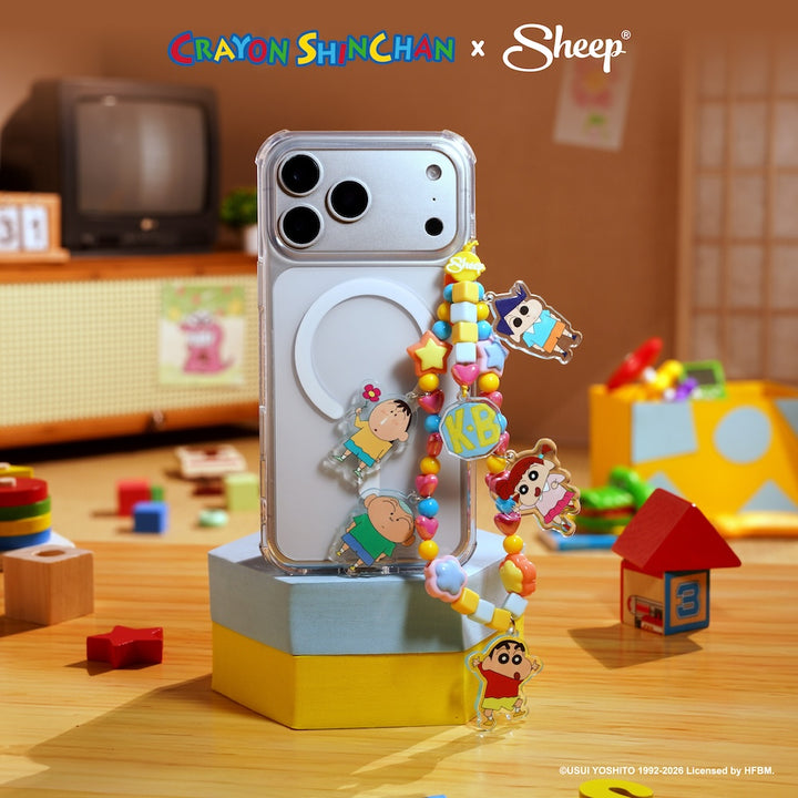 ชินจัง Crayon Shinchan ลิขสิทธิ์แท้ สายห้อยมือถือ Phone Charm ดีไซน์ Friends สีฟ้า ลูกปัดอะคริลิก 3D ใช้คู่เคส Accessories