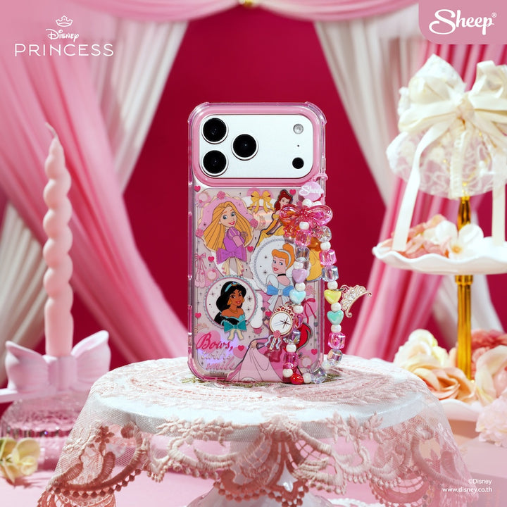 เคส ไอโฟน disney princess รวม เจ้าหญิงดิสนีย์ ariel cinderella belle jasmine rapunzel 17 pro max silver แถม keychain โบว์