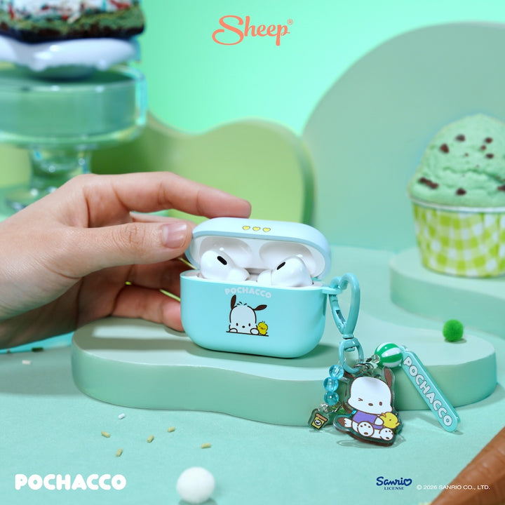 เคสแอร์พอด โปเชโกะ 4 pro 3 พร้อมส่ง pochacco ลิขสิทธิ์แท้ sanrio airpods case สีเขียว ฟ้า ของแท้ แถม พวงกุญแจ keyring
