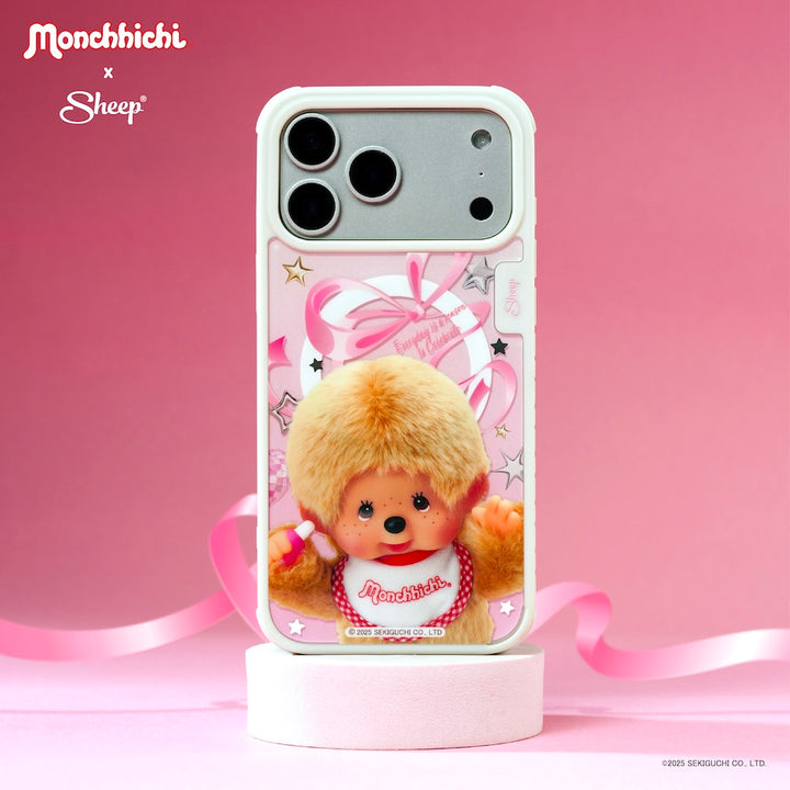 sheep outfit เคส สีชมพู ม่อนชิชิ ไอโฟน เปลี่ยนลายได้ monchhichi beige magsafe iphone case มอนชิชิ เบจ ทอง