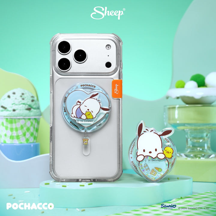 phone accessories pochacco ใช้คู่เคส sanrio ลิขสิทธิ์แท้ ที่แปะมือถือ สีเขียว magsafe โปเชโกะ หมุน ได้ sheep griptok
