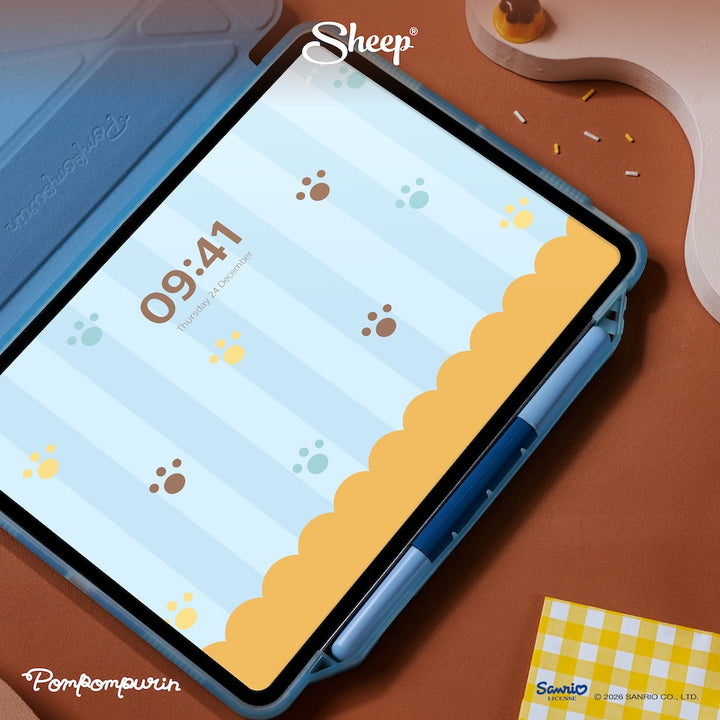 เคสไอแพด ปอมปอมปุริน กันงอ pompompurin ipad case กันกระแทก ลิขสิทธิ์แท้ sanrio แถม ปลอกปากกา ซานริโอ้ สีเหลือง ฟ้า