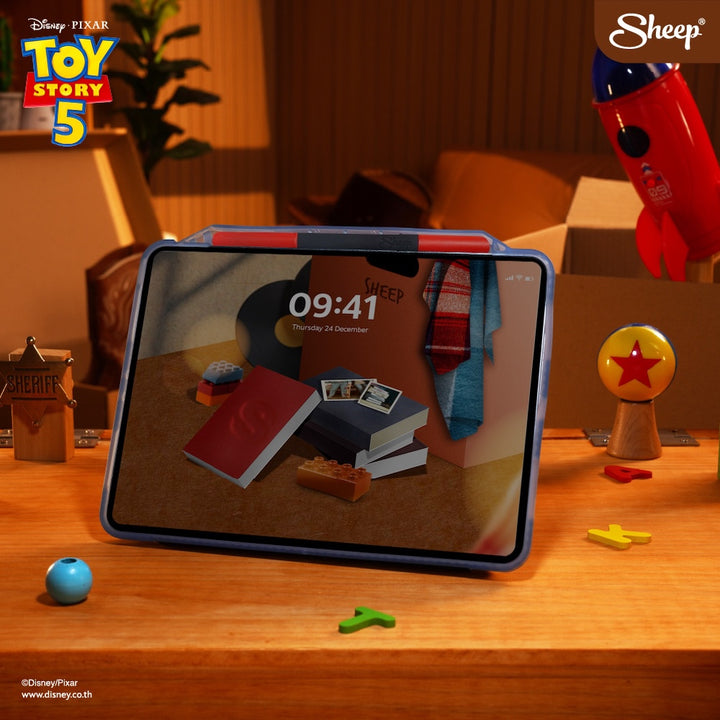 disney pixar ipad case toy story 5 แถม ปลอกปากกา เคส ไอแพด ดิสนีย์ พิกซาร์ ทอย สตอรี่ 5 สีฟ้า กันงอ กันกระแทก พับได้