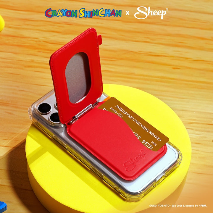 ที่ใส่บัตร แปะมือถือ wallet magsafe สีแดง card holder ใช้คู่เคส ลิขสิทธิ์แท้ Crayon Shinchan phone accessories