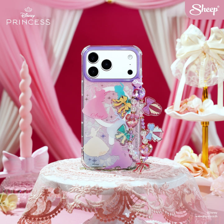 เคส ไอโฟน disney princess รวม เจ้าหญิงดิสนีย์ ariel cinderella belle jasmine rapunzel 17 pro max silver แถม keychain โบว์