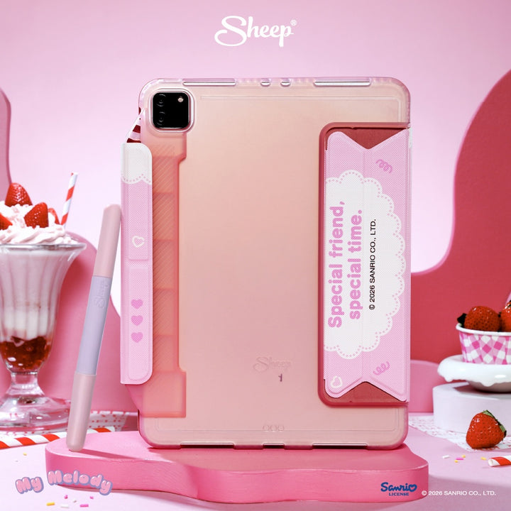 my melody สีชมพู ขาว ipad case เคสไอแพด มายเมโลดี้ ซานริโอ้ แถม ปลอกปากกา ลิขสิทธิ์แท้ sanrio กันงอ พับ ตั้งได้