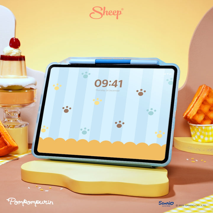 เคสไอแพด ปอมปอมปุริน สีเหลือง ฟ้า pompompurin ipad case ซานริโอ้ ลิขสิทธิ์แท้ sanrio แถม ปลอกปากกา กันงอ กันกระแทก