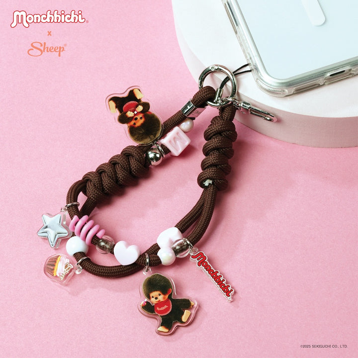 สายห้อยมือถือ ม่อนชิชิ แบบเชือก สีน้ำตาล sheep phone charm monchhichi มอนชิชิ accessories ตะขอ ห้อยกระเป๋า