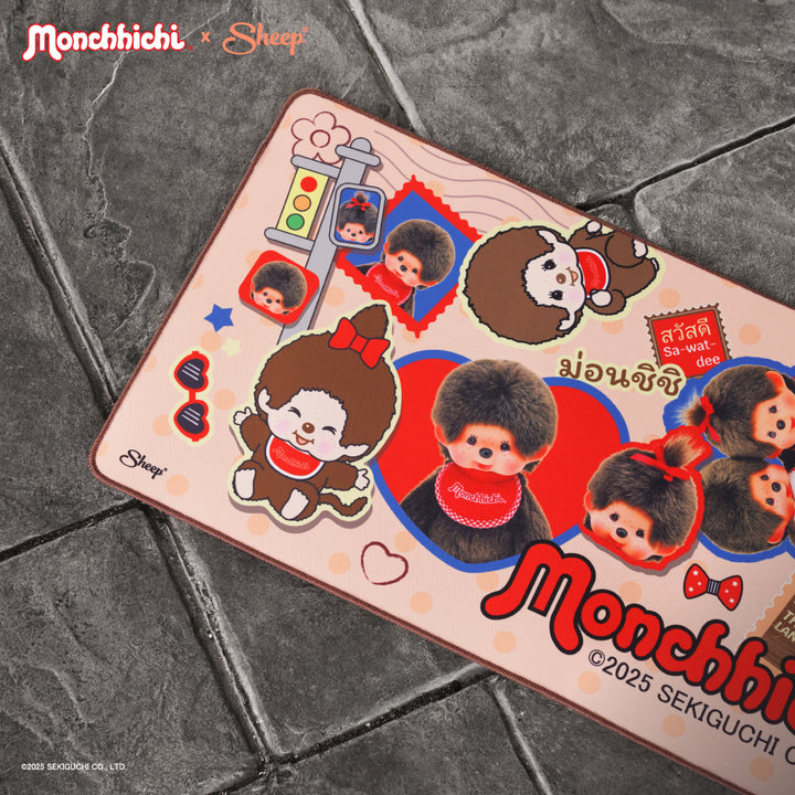 ม่อนชิชิ ดีไซน์ อักษรไทย monchhichi แผ่นรองเม้าส์ สีน้ำตาล mouse pad แต่งโต๊ะ ม่อนชิชิคุง เกมมิ่ง
