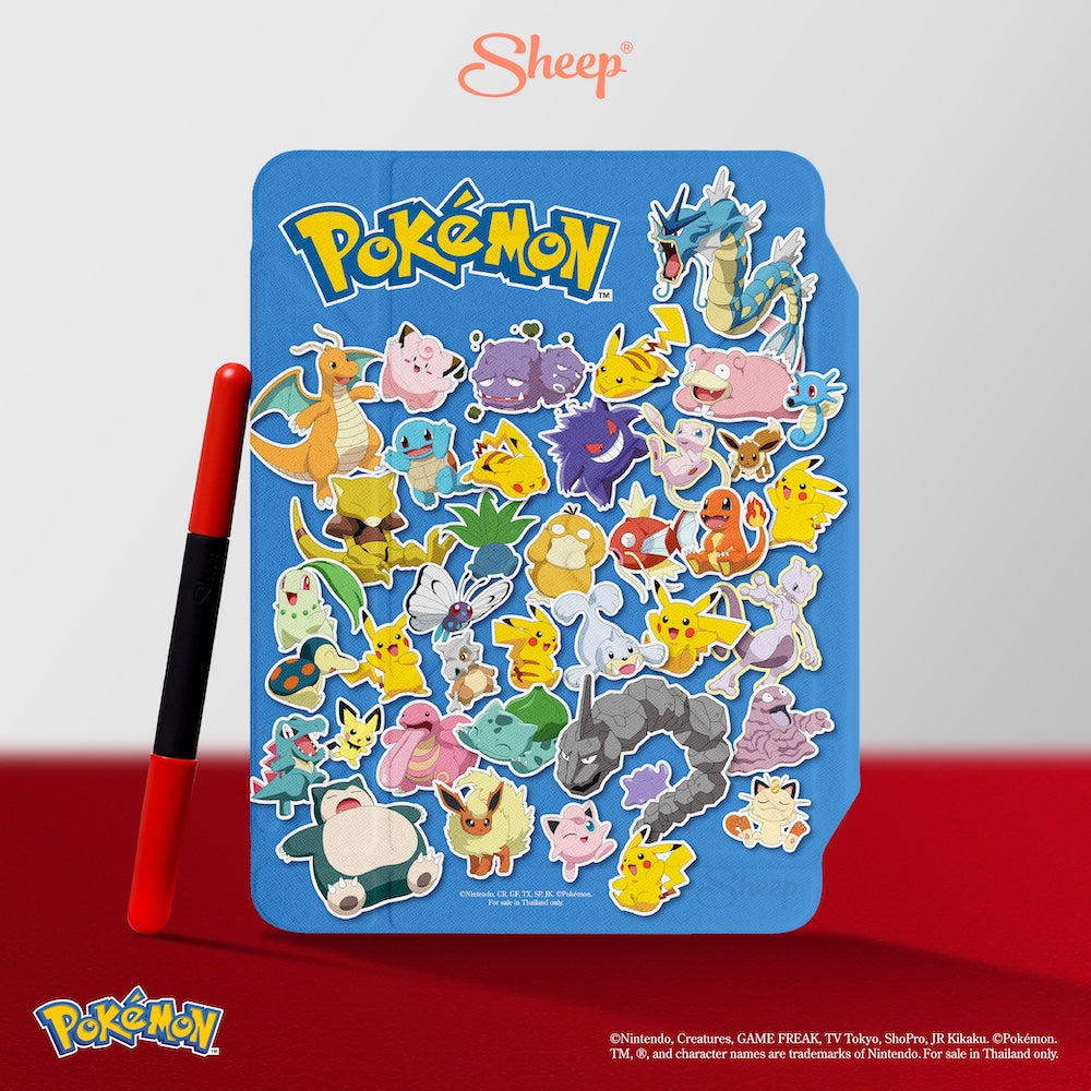 iPad Case เคส ไอแพด Pokémon โปเกมอน ลิขสิทธิ์แท้ Pikachu กันงอ  พิคาชู Pokedex สี น้ำเงิน น่ารัก ปลอกปากกา