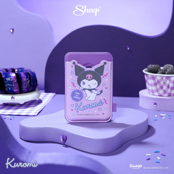 ที่ใส่บัตร แปะมือถือ kuromi ใช้คู่เคส sanrio phone accessories คุโรมิ ลิขสิทธิ์แท้ ซานริโอ้ สีม่วง wallet magsafe card holder