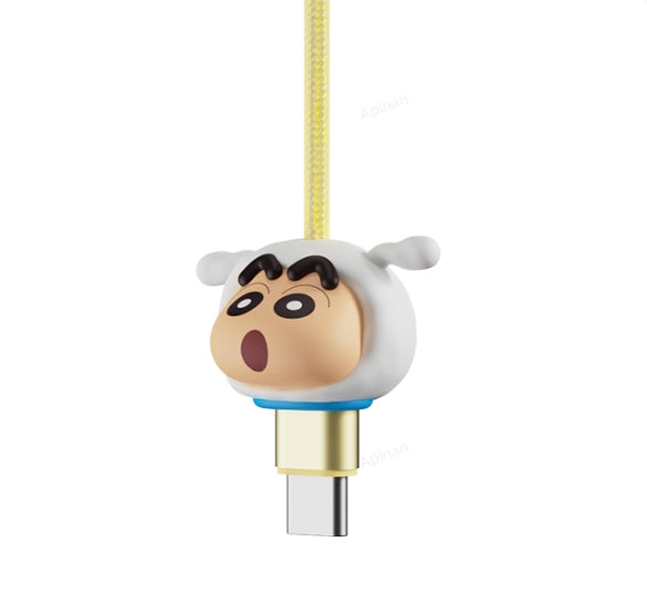 สายชาร์จ ชินจัง ลายหมา ชิโร่ สีเหลือง ซิลิโคน USB-C Rock Crayon Shinchan สายถัก