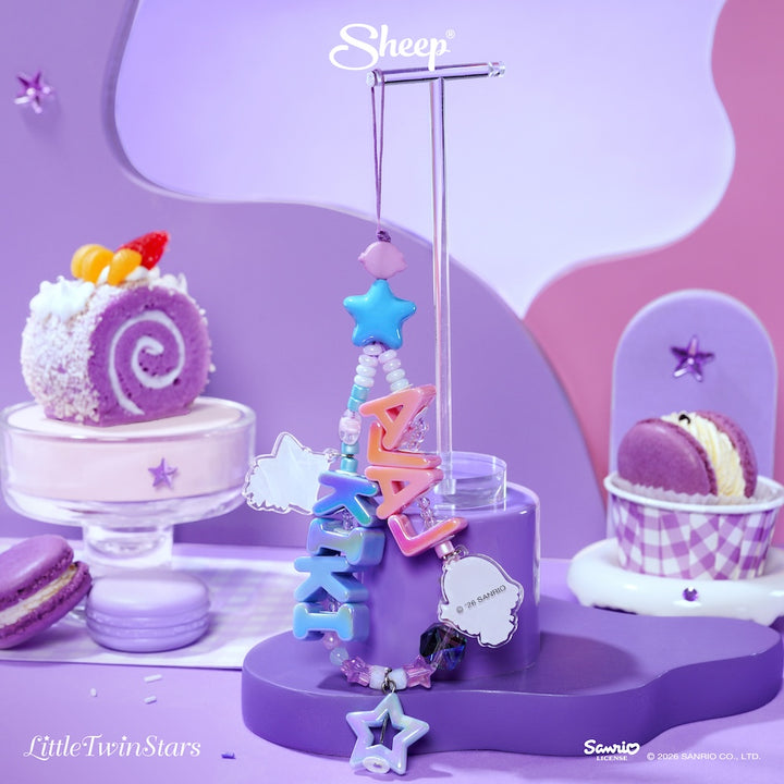 little twin stars phone charm ลิตเติลทวินสตาร์ ใช้คู่เคส sanrio ลิขสิทธิ์แท้ สีม่วง accessories สายห้อยมือถือ ลูกปัด ซานริโอ้