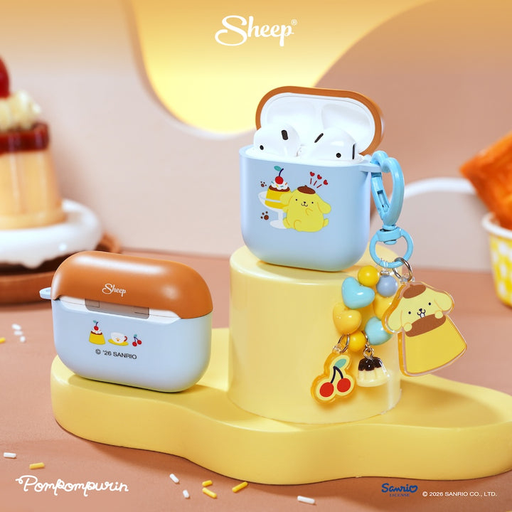 เคสแอร์พอด ปอมปอมปุริน พร้อมส่ง pompompurin ลิขสิทธิ์แท้ sanrio airpods case สีฟ้า น้ำตาล แถม พวงกุญแจ keyring