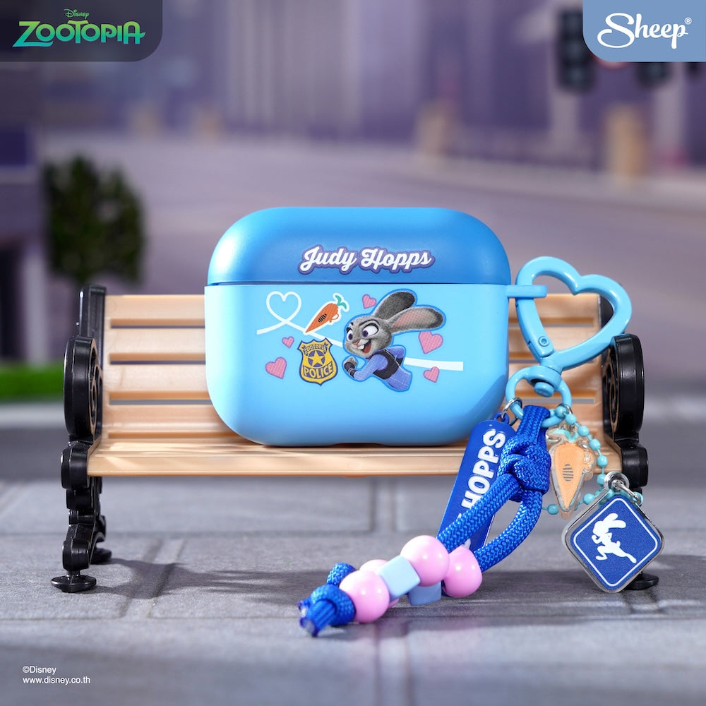 judy hopps zootopia airpods case เคสแอร์พอด กระต่าย จูดี้ ซูโทเปีย สีฟ้า ลายน่ารัก แถม พวงกุญแจ