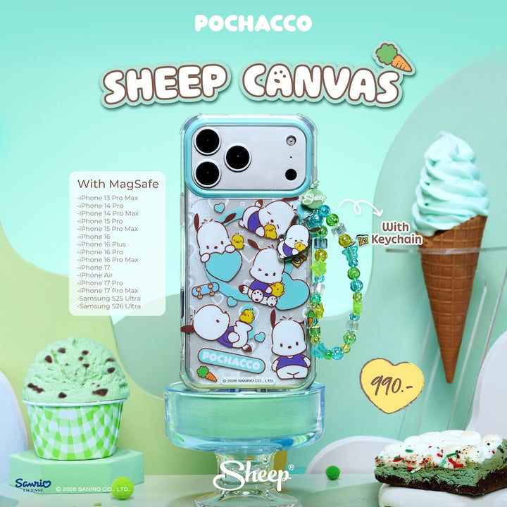 เคสโปเชโกะ pochacco sanrio ลายน่ารัก case iphone magsafe ไอโฟน ลิขสิทธิ์แท้ ซานริโอ้ สีเขียว canvas มีของแถม กันกระแทก