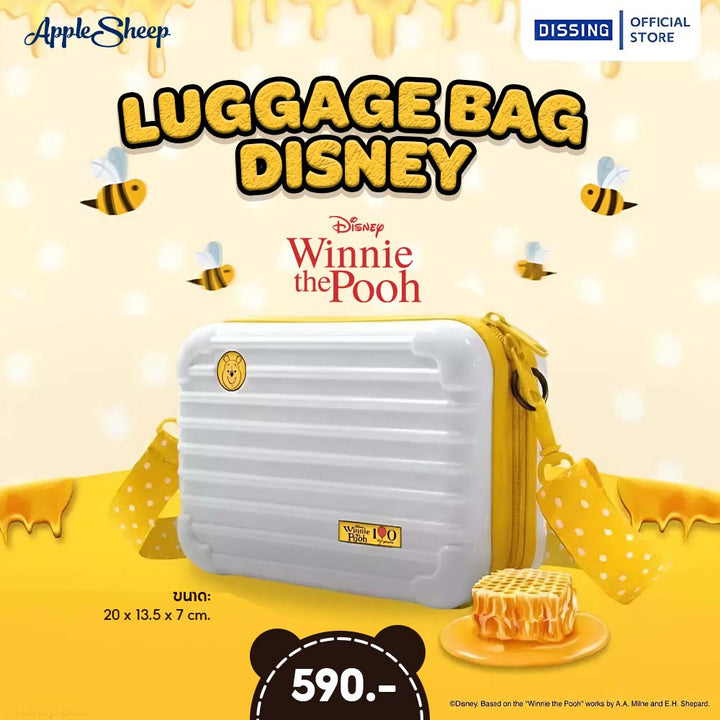 DISSING กระเป๋าสะพายข้าง Disney ดิสนีย์ DS LUGGAGE BAG ลิขสิทธิ์แท้ หมีพูห์ Winnie the Pooh สีขาว เหลือง พลาสติก กันน้ำ