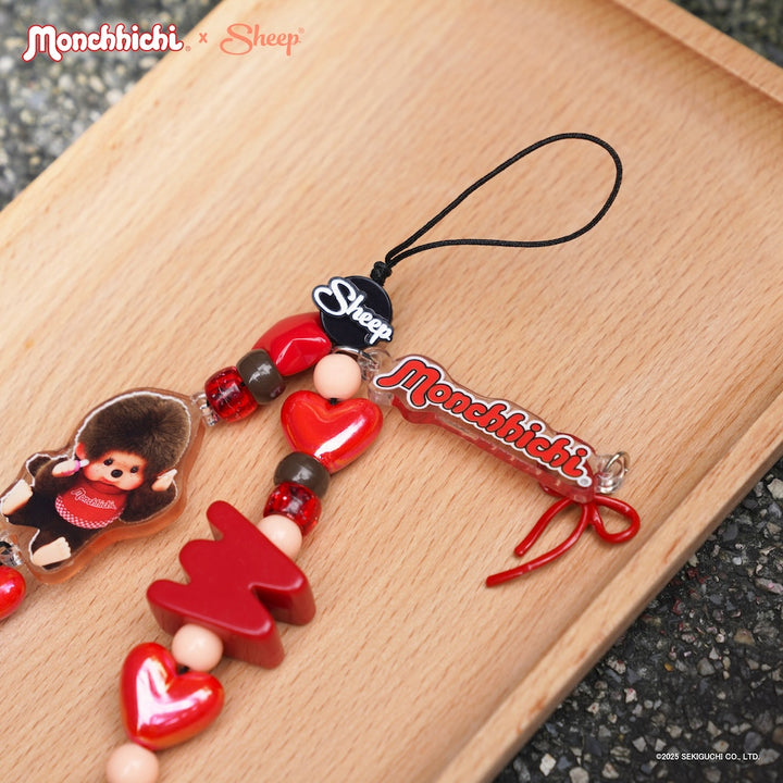 สายห้อยมือถือ ใช้คู่เคส ม่อนชิชิ charm monchhichi ลายน่ารัก สีแดง น้ำตาล