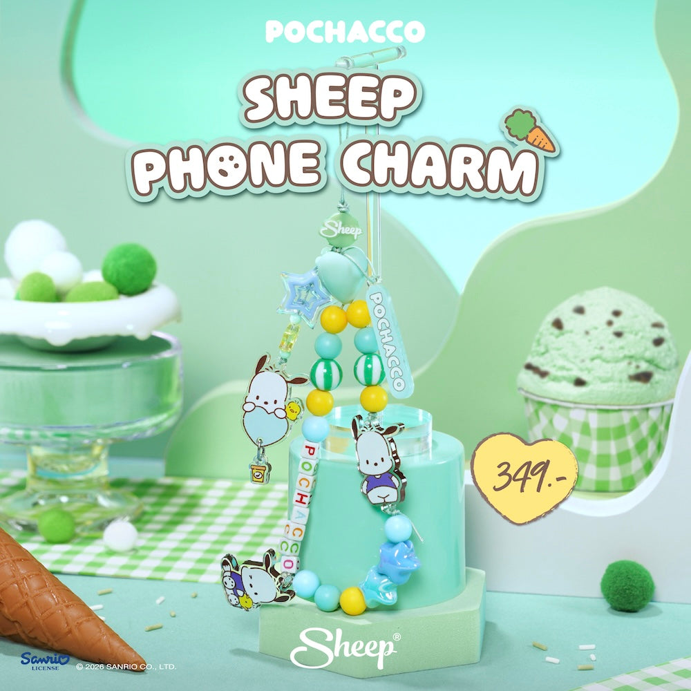 สายห้อยมือถือ pochacco สีเขียว sheep phone charm โปเชโกะ ใช้คู่เคส sanrio ลิขสิทธิ์แท้ accessories ซานริโอ้