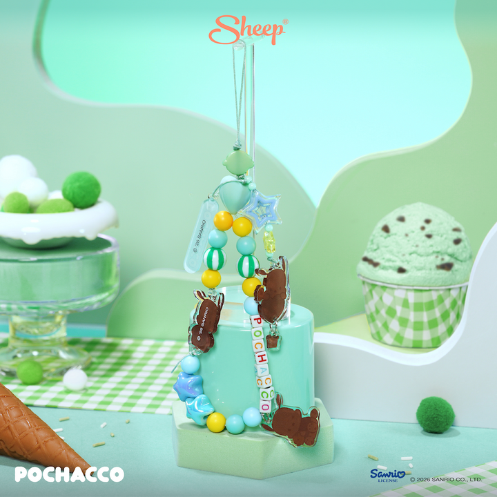 phone accessories pochacco ใช้คู่เคส sanrio สายห้อยมือถือ โปเชโกะ ลูกปัด สีเขียว ลิขสิทธิ์แท้ sheep charm ซานริโอ้