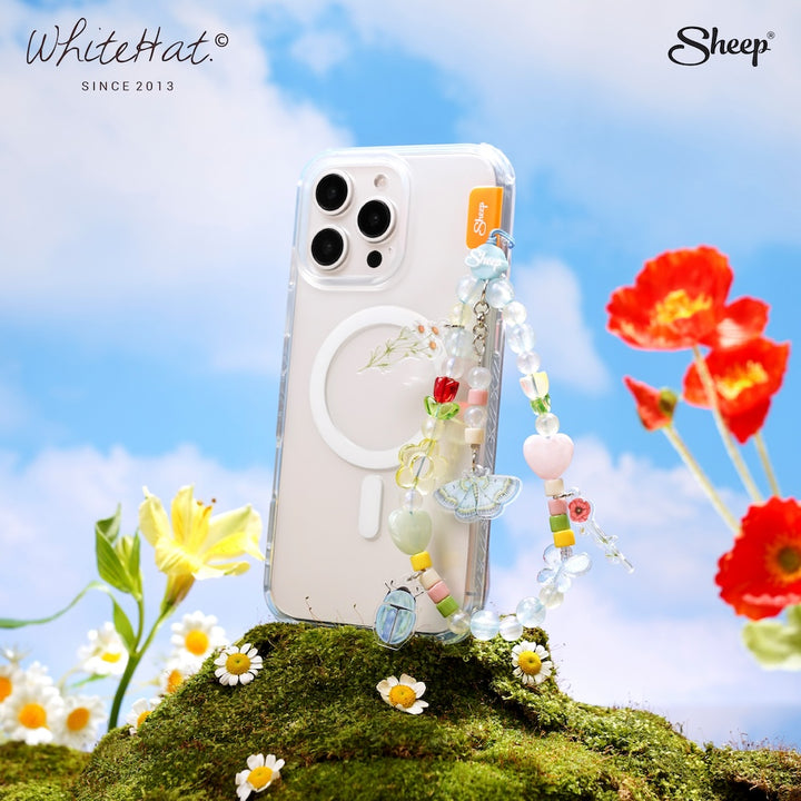 สายห้อยโทรศัพท์ whitehat ของใช้คู่ เคสไอโฟน ลายดอกไม้  Charm ทีมไทย