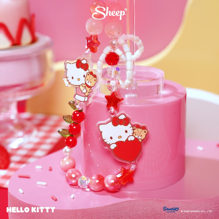 sheep phone charm hello kitty สายห้อยมือถือ คิตตี้ ลูกปัด สีแดง ชมพู ของแท้ ใช้คู่เคส sanrio ลิขสิทธิ์แท้ accessories ซานริโอ