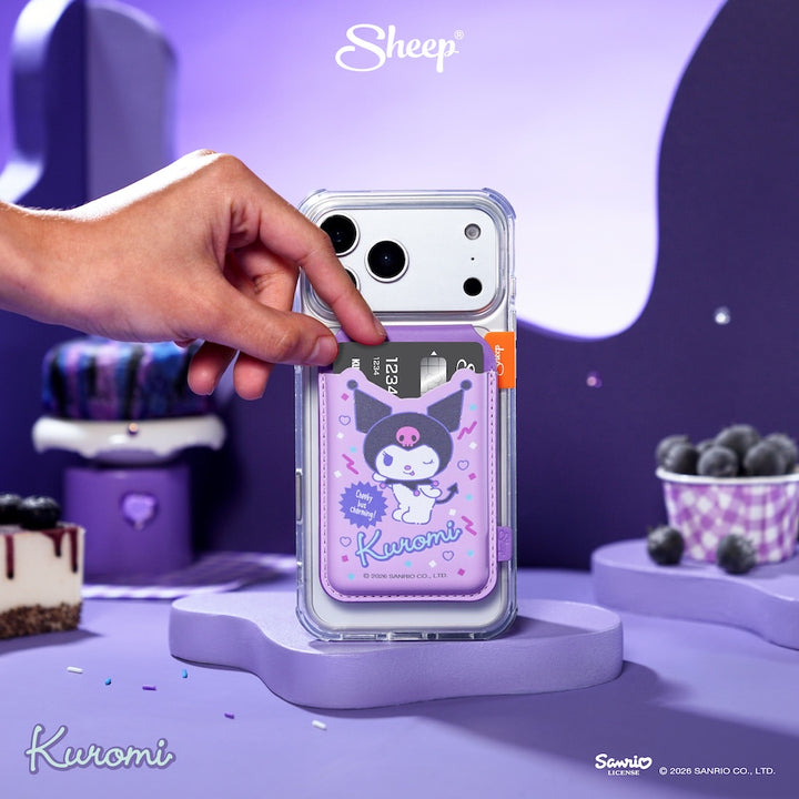ที่ใส่บัตร ตั้งได้ kuromi ใช้คู่เคส sanrio phone accessories คุโรมิ ลิขสิทธิ์แท้ ซานริโอ้ สีม่วง wallet stand card holder