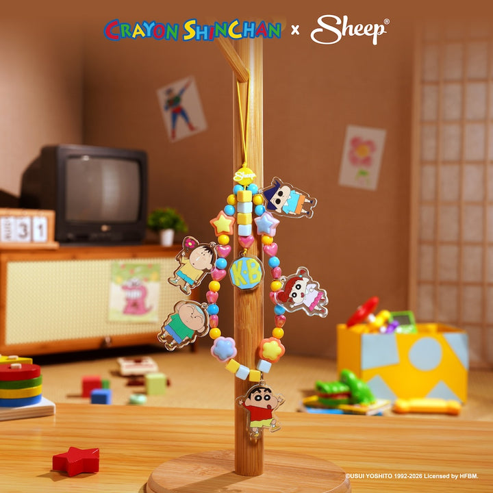 ลิขสิทธิ์แท้ Crayon Shinchan ชินจัง สายห้อยมือถือ Phone Charm ดีไซน์ ลูกปัดอะคริลิก 3D สีฟ้า Friends ใช้คู่เคส Accessories