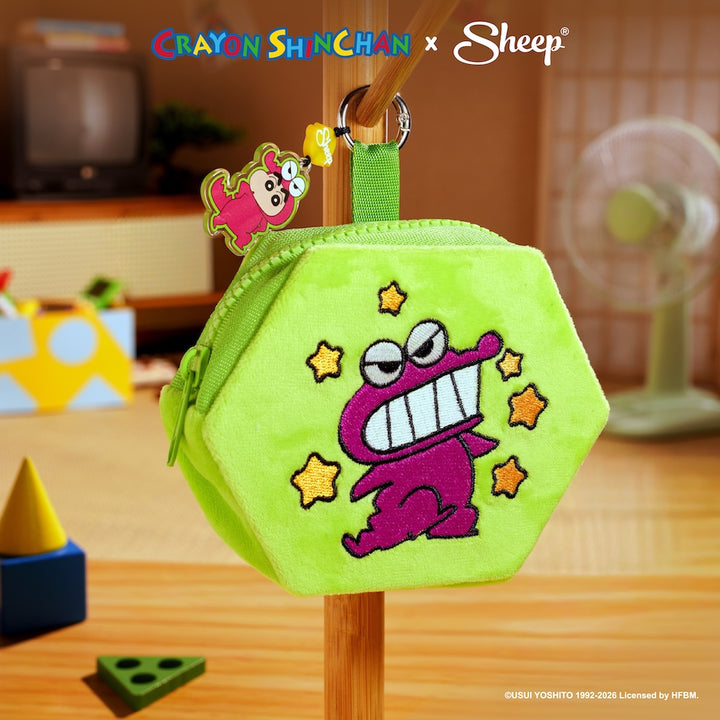 พวงกุญแจกระเป๋า สีเขียว crayon shinchan เครยอน ชินจัง chocobi จระเข้ ไดโนเสาร์ ชมพู ขนม ช็อคโกบี mini gadget bag มีตะขอห้อย