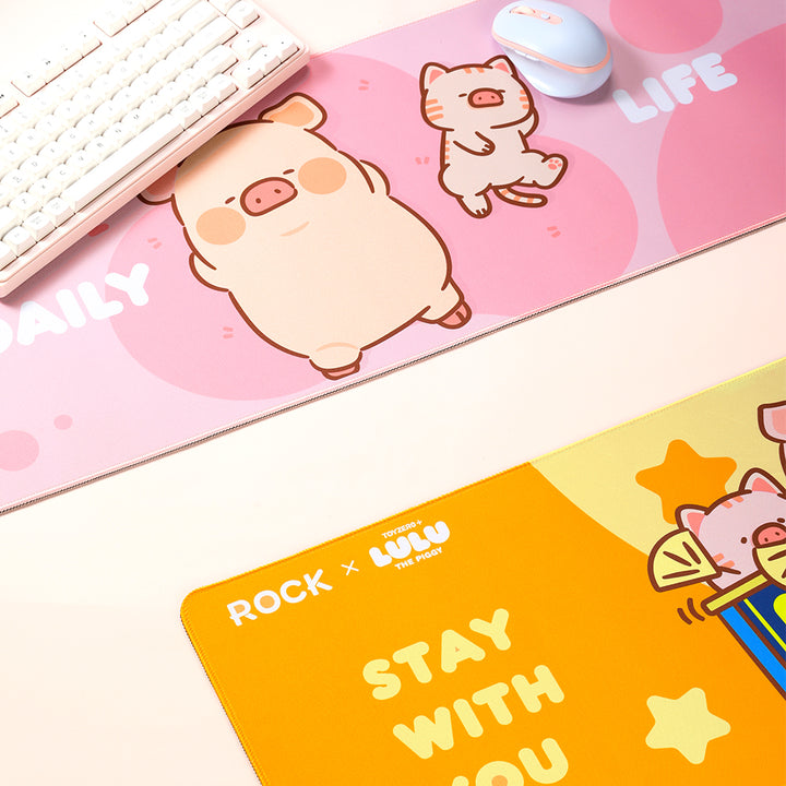 lulu the piggy mouse pad แผ่นรองเมาส์ rock สีเหลือง ชมพู หมู ลูลู่ แผ่นใหญ่