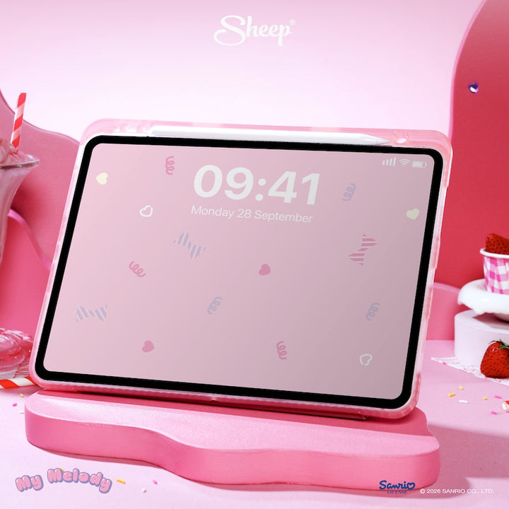 เคสไอแพด มายเมโลดี้ สีชมพู ขาว my melody ipad case ซานริโอ้ ลิขสิทธิ์ sanrio กันกระแทก น้ำหนักเบา พกง่าย ตั้งได้