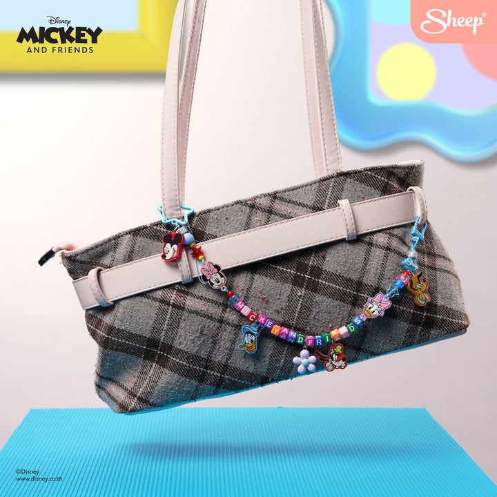 สายห้อย มือถือ มิคกี้เมาส์ สีฟ้า ลูกปัด ตะขอ ห้อยกระเป๋า phone charm mickey and friends