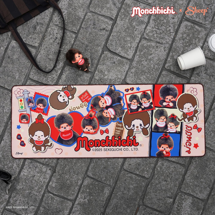 ม่อนชิชิ monchhichi mouse pad แผ่นรองเม้าส์ สีน้ำตาล เกมมิ่ง แต่งโต๊ะ ดีไซน์ อักษร ม่อนชิชิจัง