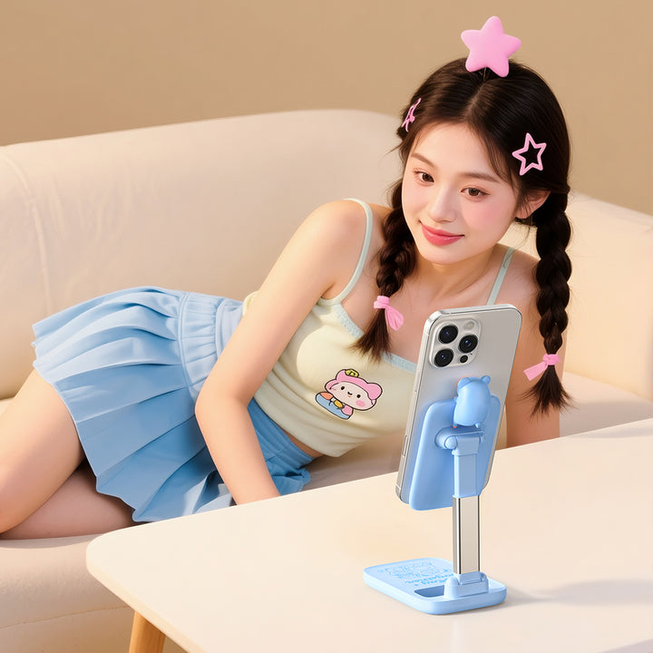 ขาตั้งมือถือ หมู ลูลู่ lulu the piggy rock phone stand สีฟ้า พับเก็บได้ ปรับได้