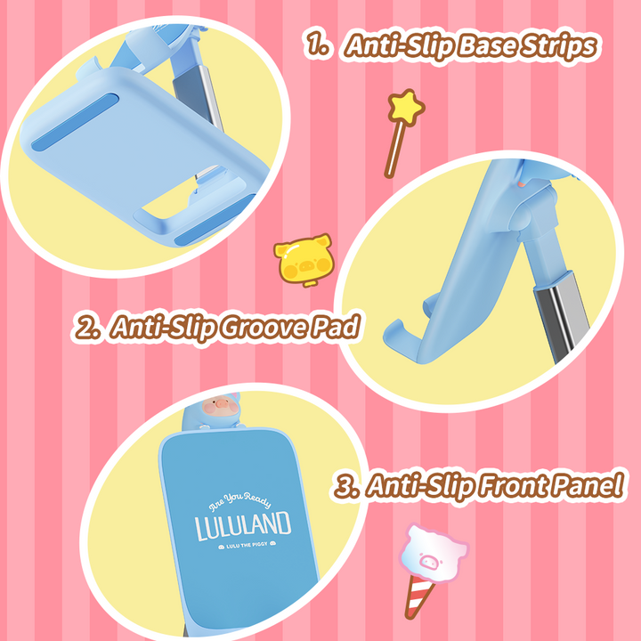ที่ตั้งมือถือ สีฟ้า lulu the piggy rock phone stand หมู ลูลู่ พับเก็บได้ ปรับได้