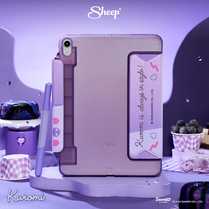 เคสไอแพด คุโรมิ สีม่วง ดำ kuromi ipad case ซานริโอ้ ลิขสิทธิ์แท้ sanrio แถม ปลอกปากกา กันงอ พับ ตั้งได้
