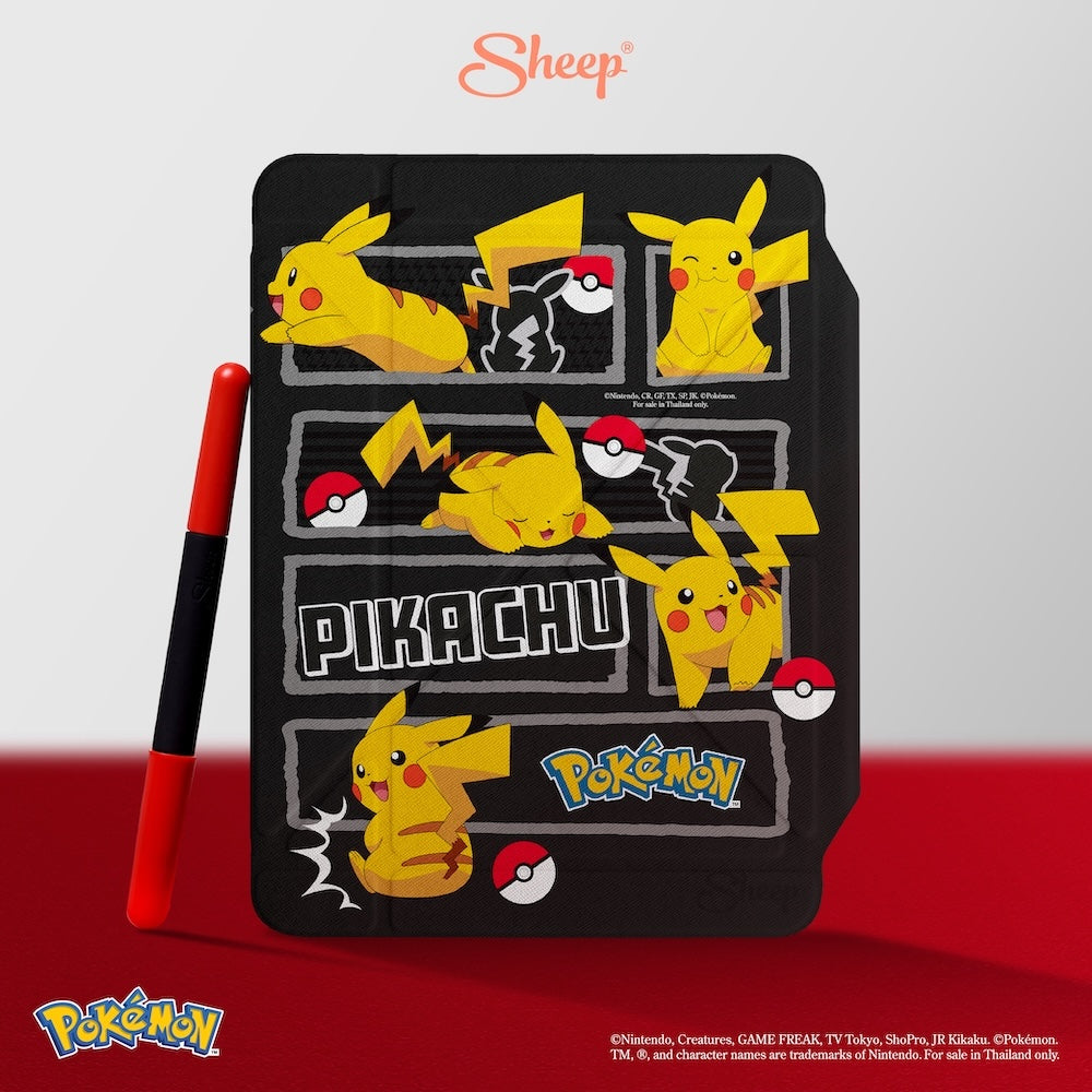 iPad Case กันงอ เคส ไอแพด Pokémon โปเกมอน ลิขสิทธิ์แท้ Pikachu พิคาชู สี ดำ น่ารัก ปลอกปากกา