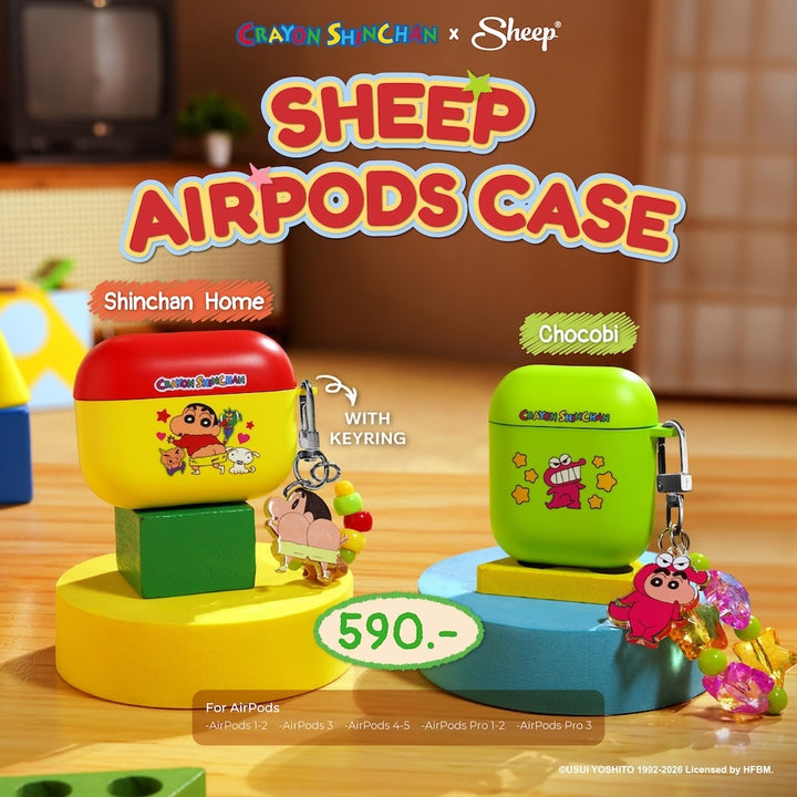 เคสแอร์พอด Crayon Shinchan ชินจัง ลิขสิทธิ์แท้ สีเหลือง สีแดง สีเขียว airpods case 4 pro 3 พร้อมส่ง แถม พวงกุญแจ keyring