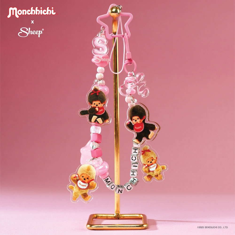 monchhichi beige สายห้อยมือถือ ม่อนชิชิ ลูกปัด ตะขอ ห้อยกระเป๋า สีชมพู เบจ ทอง sheep phone charm มอนชิชิ accessories