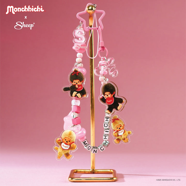 monchhichi beige สายห้อยมือถือ ม่อนชิชิ ลูกปัด ตะขอ ห้อยกระเป๋า สีชมพู เบจ ทอง sheep phone charm มอนชิชิ accessories