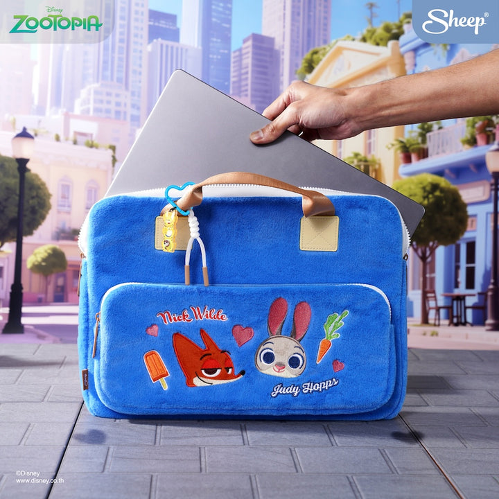 macbook sleeve zootopia นิค จูดี้ กระเป๋าใส่คอม สีน้ำเงิน มีหูหิ้ว ลายคู่จิ้น nick &amp; judy