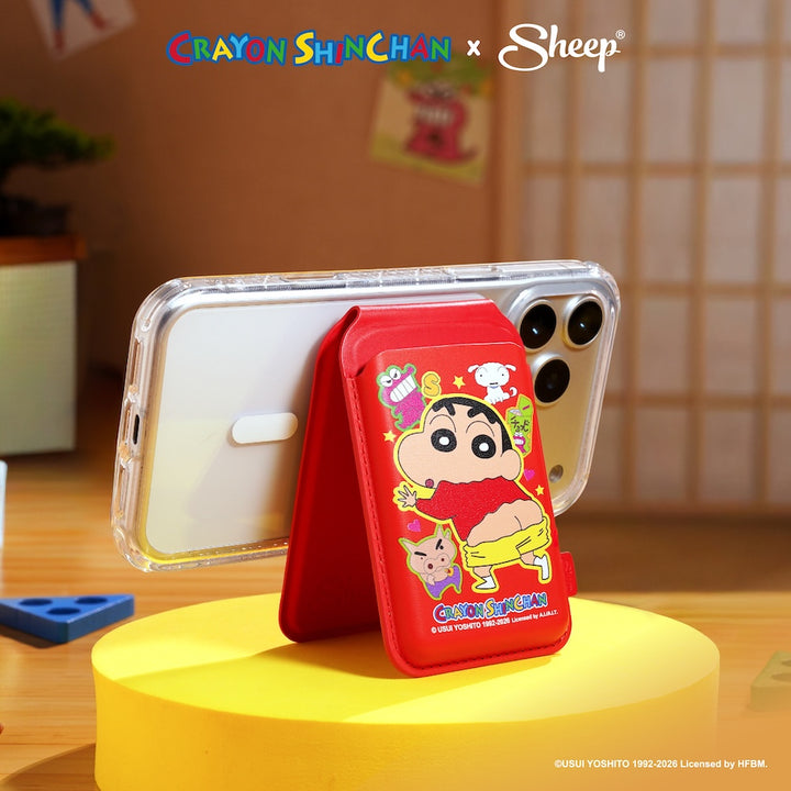 ชินจัง ชิโร่ วานิยามะซัง chocobi หมูบูริบูริซาเอมอน Crayon Shinchan สีแดง ใช้คู่เคส ที่ใส่บัตร แปะมือถือ magsafe