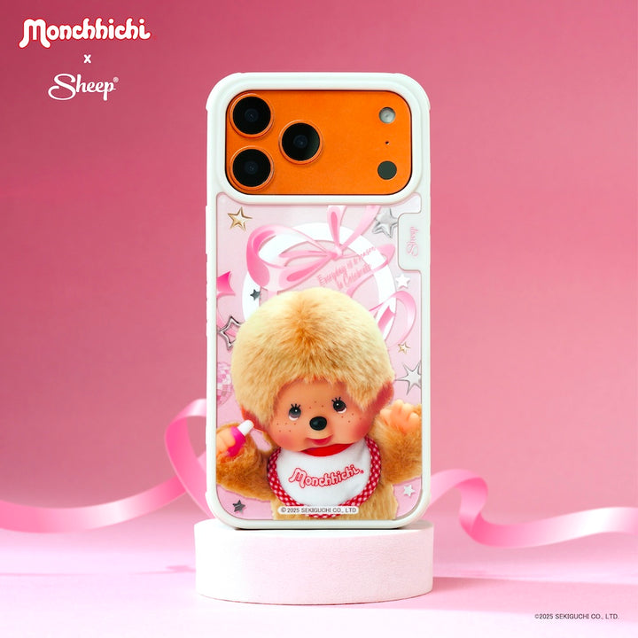 เคส สีชมพู ม่อนชิชิ มอนชิชิ เบจ ทอง ไอโฟน sheep outfit monchhichi beige magsafe iphone case เปลี่ยนลายได้