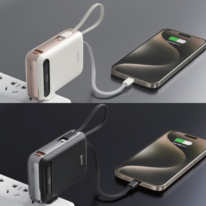 Uvolt Powerbank UVP20AC-02  ชาร์จไว ใช้ได้พร้อมกัน 2 อุปกรณ์ มีสาย lightning type c ในตัว