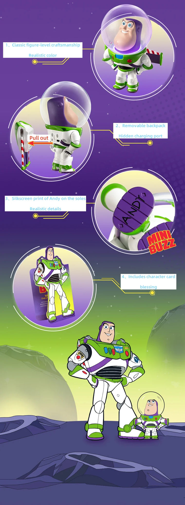 martube บัซ ไลท์เยียร์ โคมไฟ จิ๋ว ฟิกเกอร์ ของเล่น buzz lightyear toy story lamp มีแบต ทอย สตอรี่